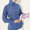 Shirt with Belt and Wrist Elastic Indigo