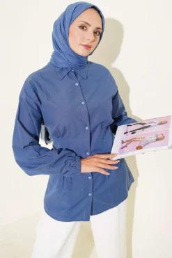 Shirt with Belt and Wrist Elastic Indigo