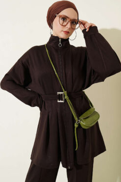 Alternative view of Waist-Detail Zippered Two-Piece Set Dark Brown