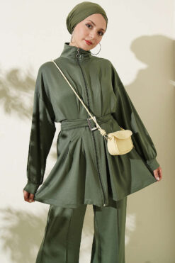 Alternative view of Waist-Detail Zippered Two-Piece Set Khaki