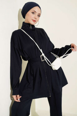 Alternative view of Waist-Detail Zippered Two-Piece Set Navy Blue