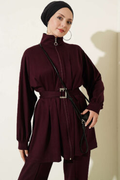 Alternative view of Waist-Detail Zippered Two-Piece Set Plum