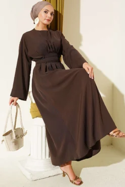 Dress with Belt and Tie Brown