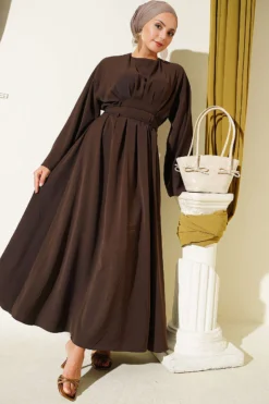 Alternative view of Dress with Belt and Tie Brown