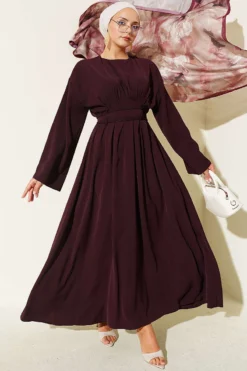 Dress with Belt and Tie Plum