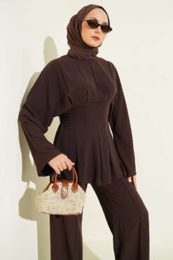 Alternative view of Belted Self-Tie Set Brown