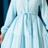 Belted Buttoned Tree Bark Dress Baby Blue - Image 4