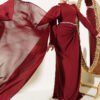 Belted Detail Cape Evening Gown Burgundy