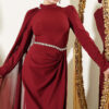 Belted Detail Cape Evening Gown Burgundy – Bild 2