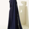 Belted Detail Cape Evening Gown Navy Blue - Afbeelding 3