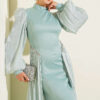 Belted Cape Evening Dress Mint – Bild 2