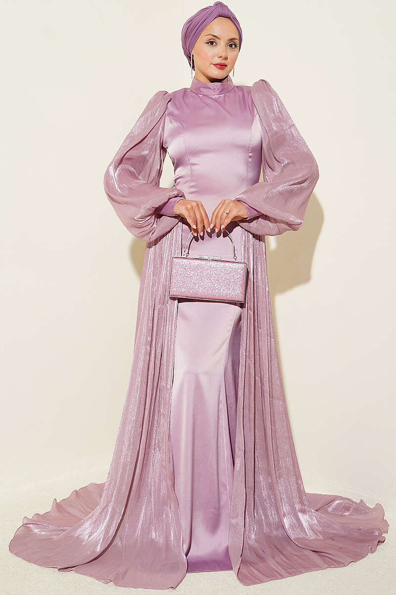 Belted Cape Evening Dress Powder Pink