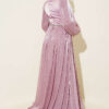 Belted Cape Evening Dress Powder Pink - Image 3