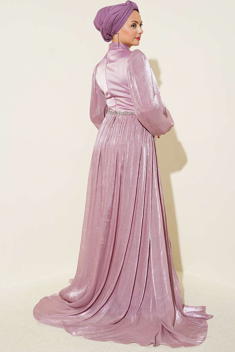 Belted Cape Evening Dress Powder Pink - Image 3