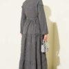 ⁦Belted Buttoned Tree Bark Dress Smoke⁩ - الصورة ⁦3⁩