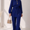 Belted Buttoned Two-Piece Set Navy Blue – Bild 2