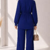 Belted Buttoned Two-Piece Set Navy Blue – Bild 3