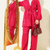 Belted Jacquard Pattern Two-Piece Set Burgundy