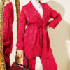 Belted Jacquard Pattern Two-Piece Set Burgundy - Image 2