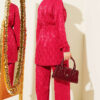 Belted Jacquard Pattern Two-Piece Set Burgundy - Image 3