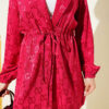 Belted Jacquard Pattern Two-Piece Set Burgundy - Image 4