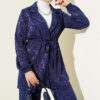Belted Jacquard Pattern Two-Piece Set Navy Blue – Image 2