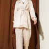 Belted Leopard Jacquard Two-Piece Set Beige
