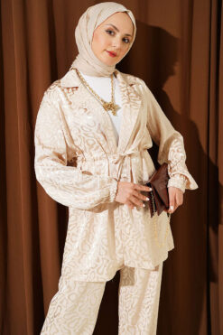 Alternative view of Belted Leopard Jacquard Two-Piece Set Beige