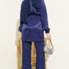 Belted Leopard Jacquard Two-Piece Set Navy Blue – Image 3