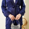Belted Leopard Jacquard Two-Piece Set Navy Blue – Image 4