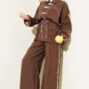 Belted Tunic and Hem Edge Detail Two-Piece Set Brown