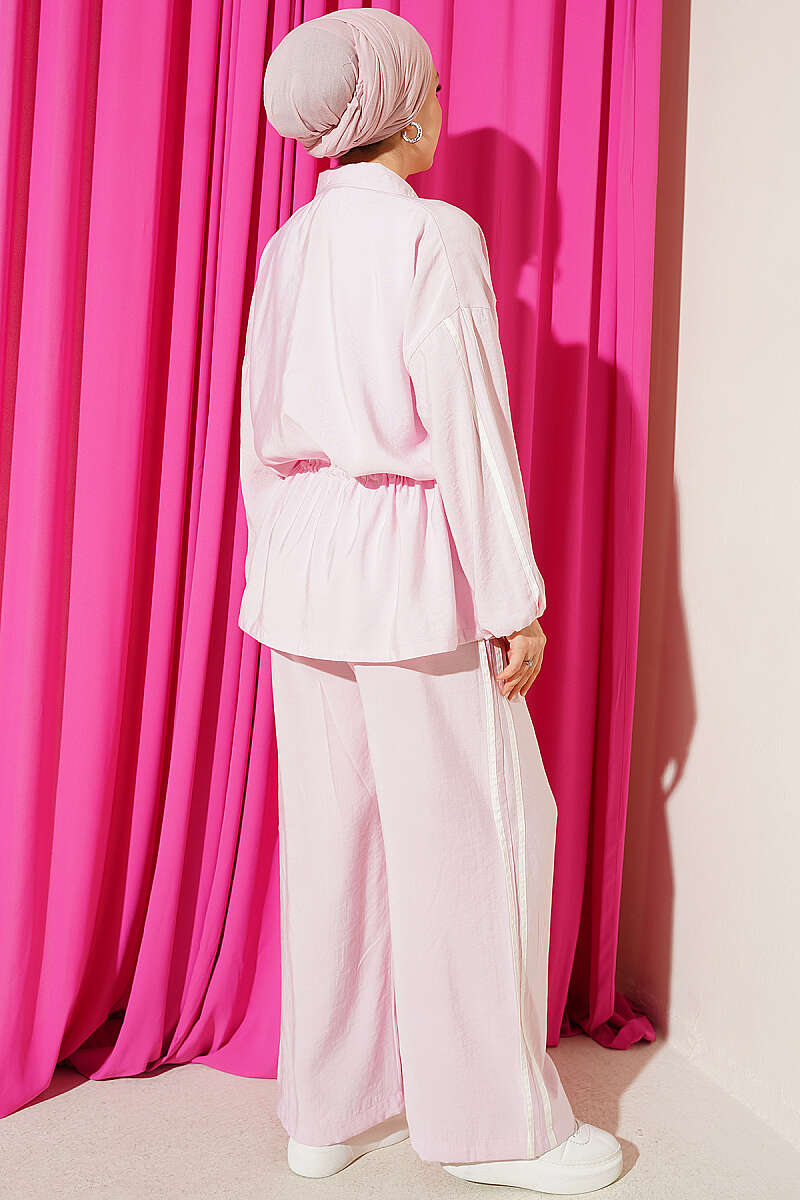 Belted Tunic and Hem Edge Detail Two-Piece Set Pink - Imagen 3