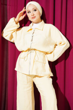 Alternative view of Belted Tunic and Hem Edge Detail Two-Piece Set Yellow