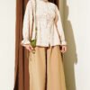 Belted Tunic with Tulle Neck and Gathered Detailing Beige – Image 2