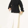 ⁦Belted Tunic with Tulle Neck and Gathered Detailing Black⁩ - الصورة ⁦2⁩