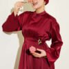 Belted Accessory Evening Dress Burgundy
