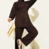 Belted Gold Buckle Tied Lounge Set Brown