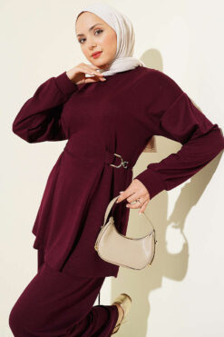 Alternative view of Belted Gold Buckle Tied Lounge Set Plum