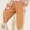 Drawstring Waist Harem Pants Camel