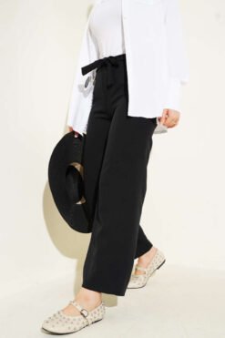 Alternative view of Fabric Pants with Belt Tie Detail Black