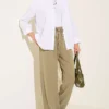Elastic Waist Pocketed Tencel Trousers Khaki - Afbeelding 2