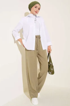 Alternatieve weergave van Elastic Waist Pocketed Tencel Trousers Khaki
