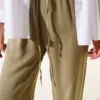 Elastic Waist Pocketed Tencel Trousers Khaki - Afbeelding 4
