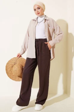 Alternatieve weergave van Elastic Waist Pocketed Tencel Trousers Brown
