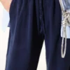 Elastic Waist Pocketed Tencel Trousers Navy Blue – Image 4
