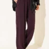 Elastic Waist Pocketed Tencel Trousers Plum