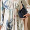 Digital Satin Dress with Elastic Waistband Blue – Bild 4