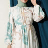 Digital Satin Dress with Elastic Waistband Green – Bild 2