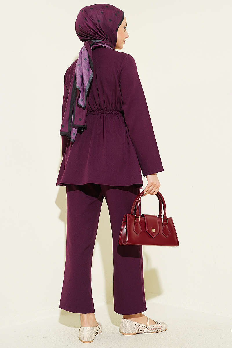 Elastic Waist Buttoned Double Set Plum - Imagen 3