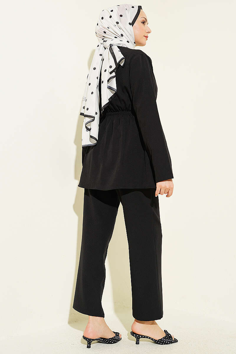 Elastic Waist Buttoned Double Set Black - Image 3